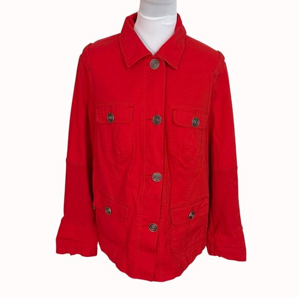 Avenue Jeans Barn Style Jacket Red Size 18/20 Denim Front Jersey Back Medallions - Picture 1 of 13